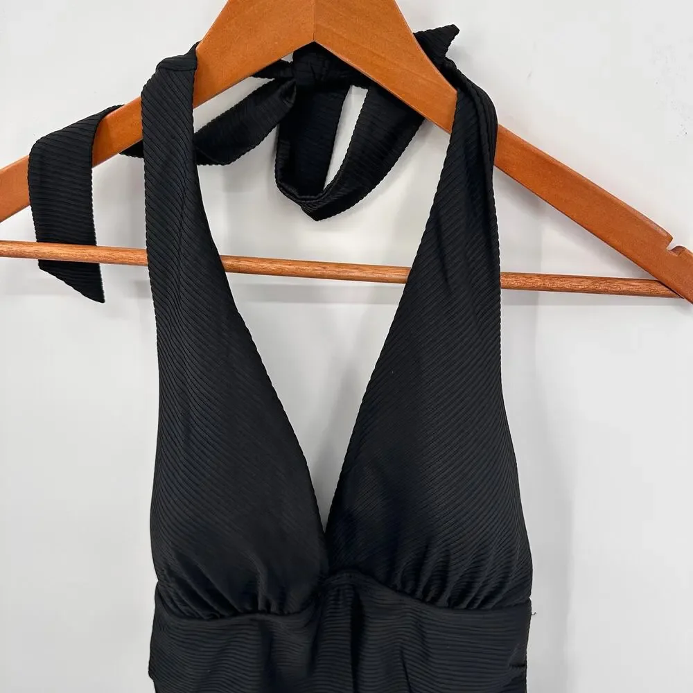 TOMMY HILFIGER NWT Black Plunge Halter Swim Suit // 8